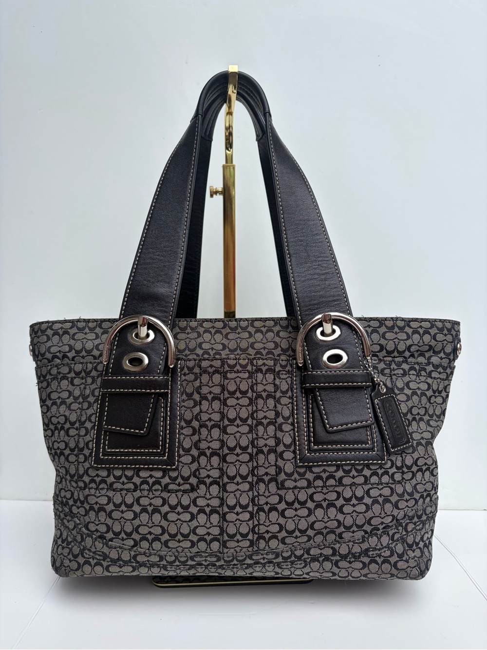 Vintage Coach Soho Signature Small Black Gray Canvas Satchel Bag Y2K F10927